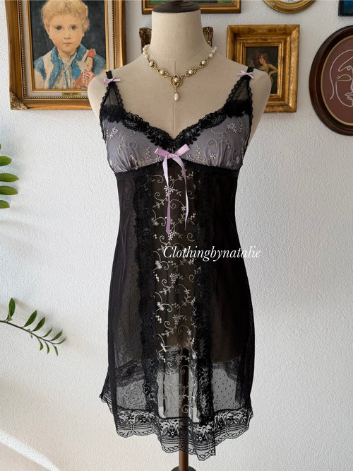 Embroidery Black Lace Slip Size S