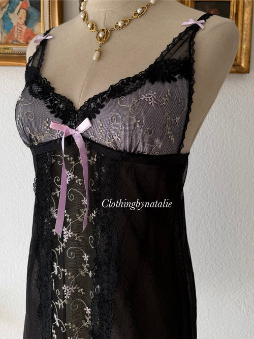 Embroidery Black Lace Slip Size S