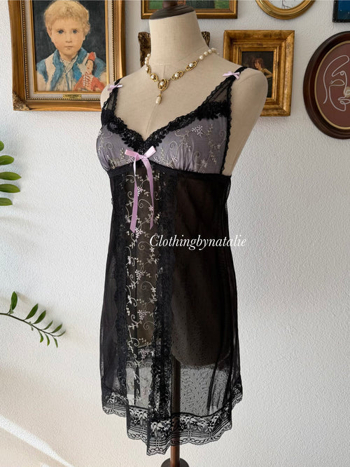 Embroidery Black Lace Slip Size S