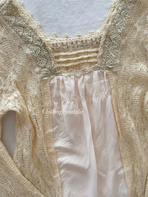 Yellow Knit Lace Blouse Size S