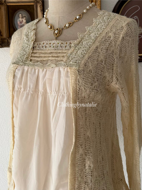 Yellow Knit Lace Blouse Size S