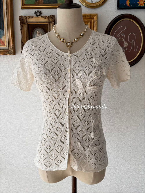 Cream Knit Short Cardigan Size S