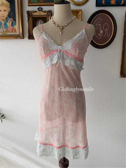 Pink Chiffon Lace Slip Size S
