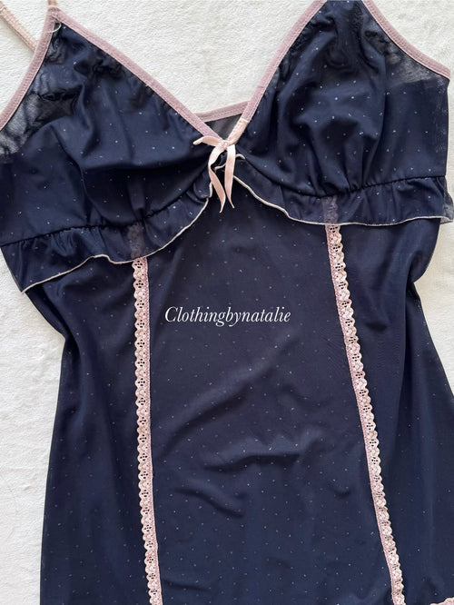 Whimsical Navy Sheer Mesh Slip Size S