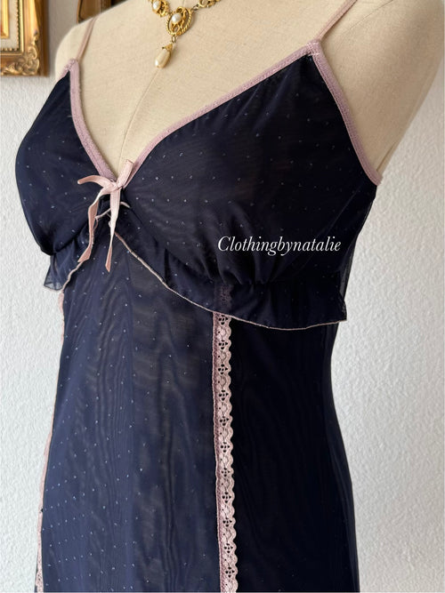 Whimsical Navy Sheer Mesh Slip Size S