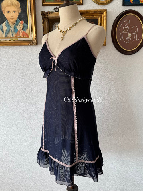 Whimsical Navy Sheer Mesh Slip Size S