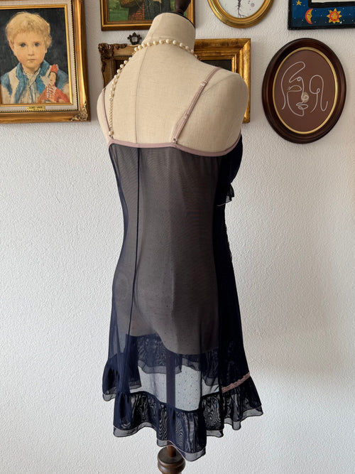 Whimsical Navy Sheer Mesh Slip Size S
