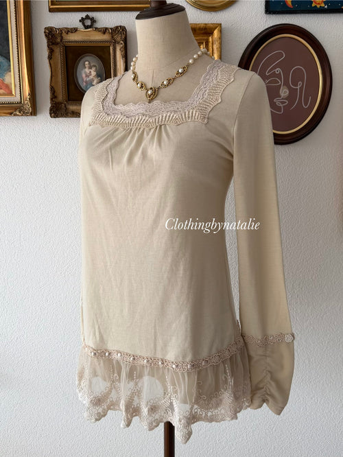 Cream Jersey Long Sleeve Blouse Size S