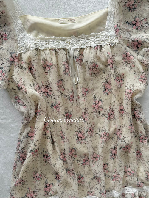 Floral Beige Chiffon Babydoll Size S/M