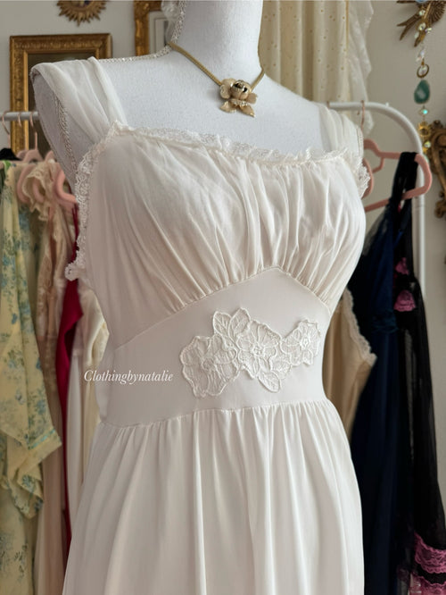 Vintage Cream Nylon Nightgown (S)