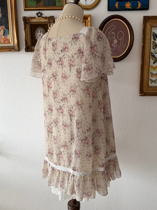 Floral Beige Chiffon Babydoll Size S/M