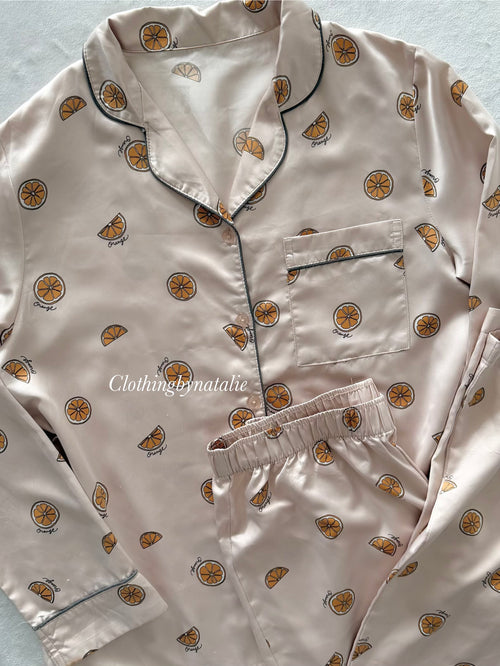 Orange Poly Satin Pyjama Set size S