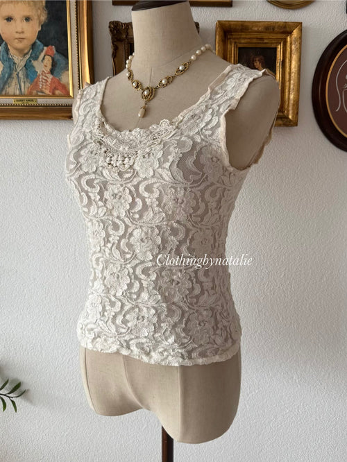 Cinema Etoile White Lace Cami Size S