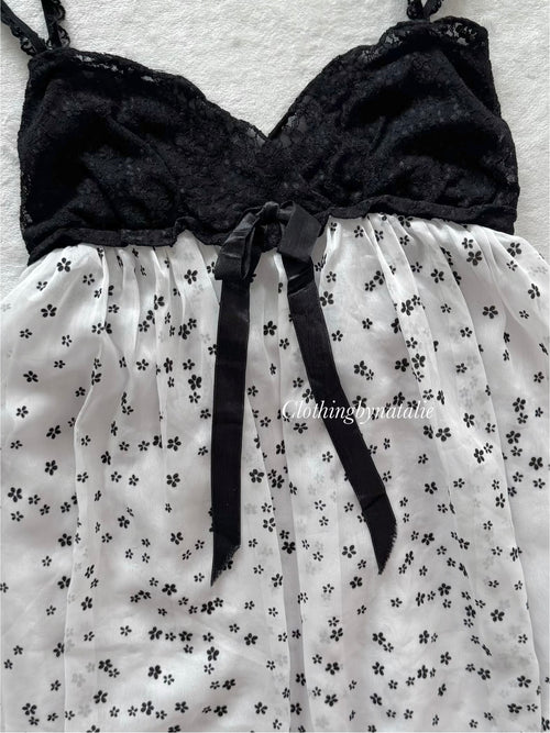 Black White Poka Dots Chiffon Babydoll Size S