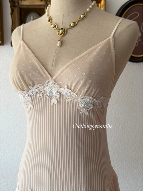 Nude Lace Nylon Slip Size S