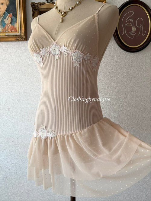 Nude Lace Nylon Slip Size S