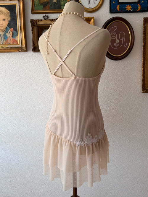 Nude Lace Nylon Slip Size S