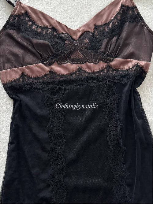 Black Purple Lace Slip Size S