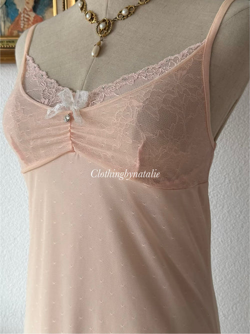 Blush Orange Mesh Lace Slip Size S