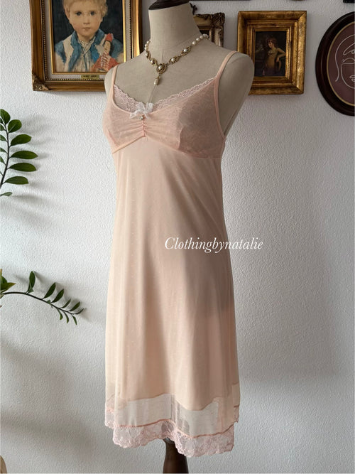 Blush Orange Mesh Lace Slip Size S