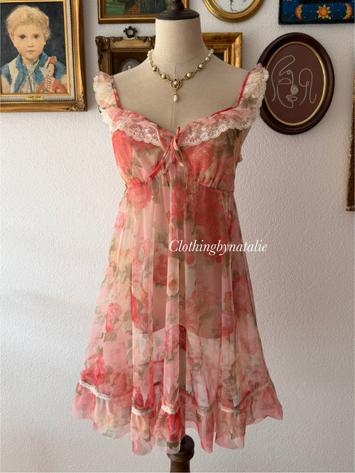Sheer Floral Mesh Babydoll Size M