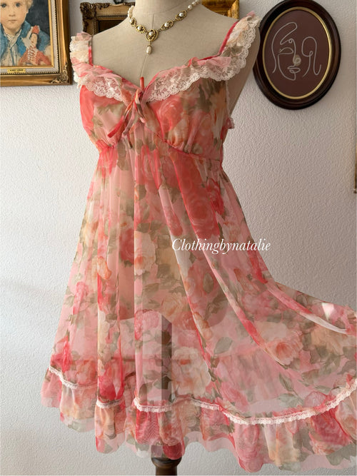 Sheer Floral Mesh Babydoll Size M