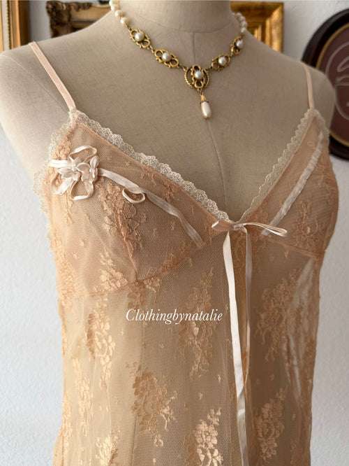 Romantic Orange Lace Slip Size M