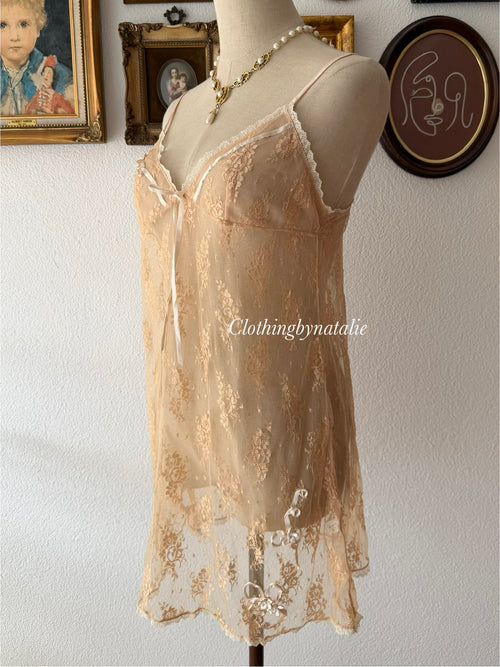 Romantic Orange Lace Slip Size M