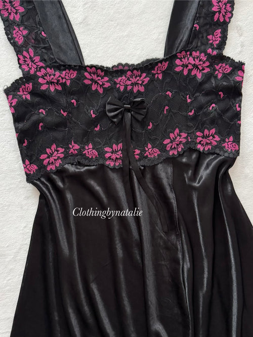 Black Nylon Lace Nightgown Size S
