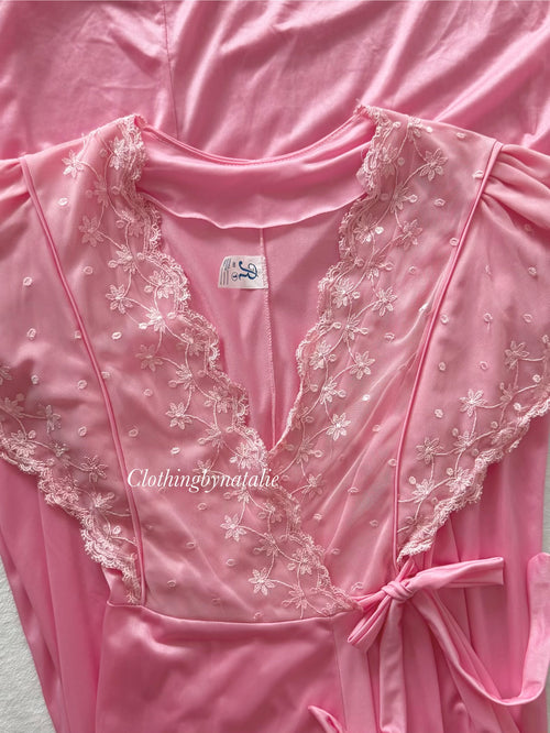 Romantic Pink Nylon Nightgown Size S/M