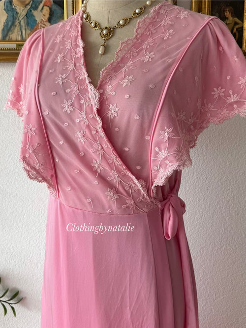 Romantic Pink Nylon Nightgown Size S/M