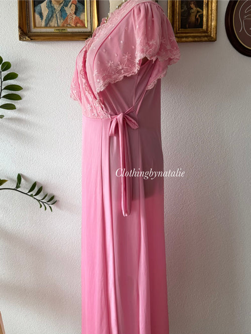 Romantic Pink Nylon Nightgown Size S/M