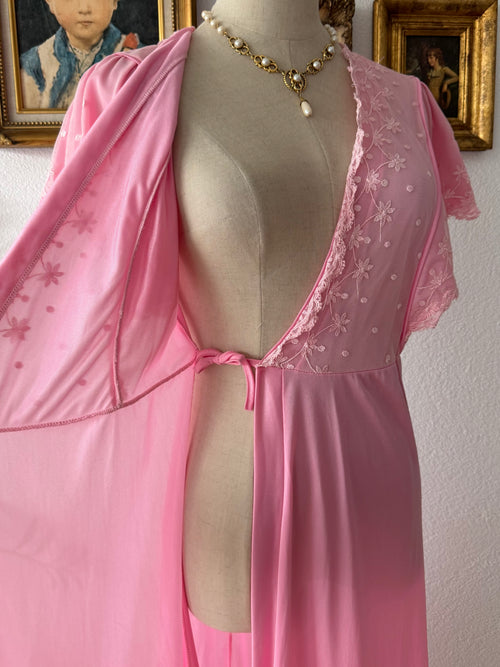 Romantic Pink Nylon Nightgown Size S/M