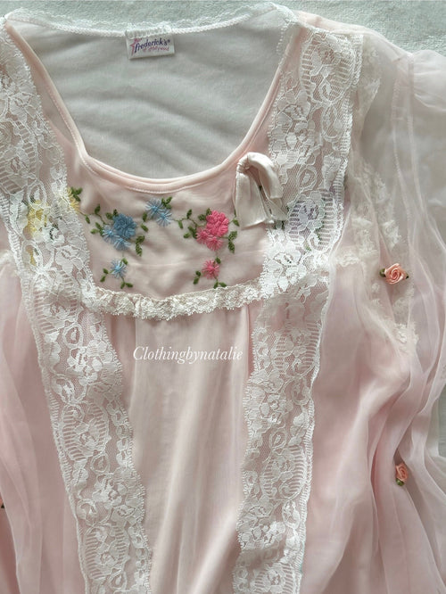 Vintage Soft Pink Nylon Chiffon Set Size S/M