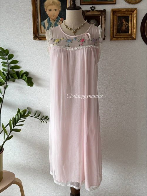 Vintage Soft Pink Nylon Chiffon Set Size S/M