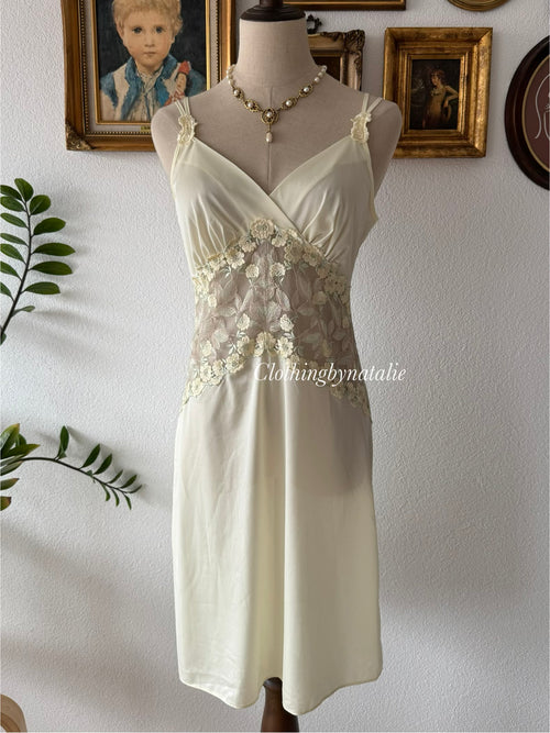 Soft Yellow Nylon Nightgown Size S