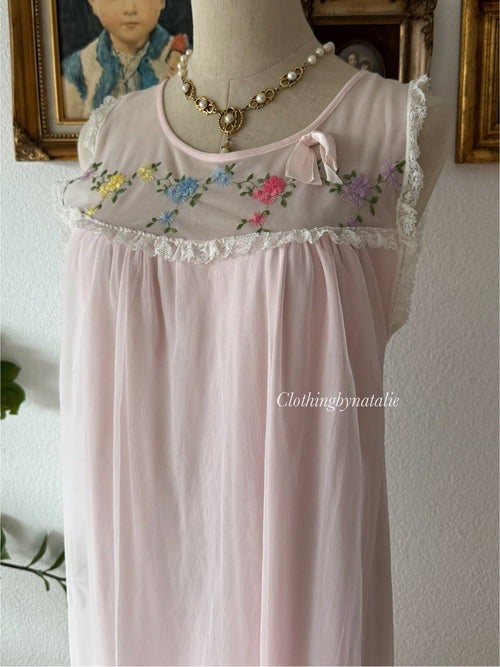 Vintage Soft Pink Nylon Chiffon Set Size S/M