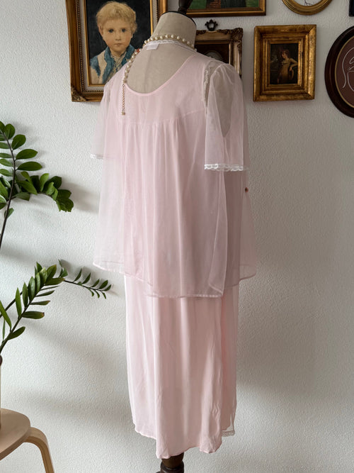 Vintage Soft Pink Nylon Chiffon Set Size S/M