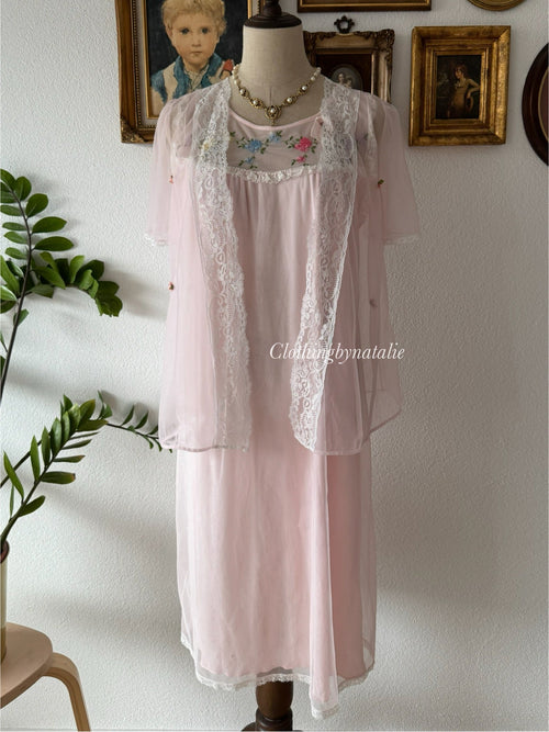 Vintage Soft Pink Nylon Chiffon Set Size S/M