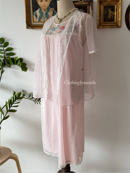 Vintage Soft Pink Nylon Chiffon Set Size S/M