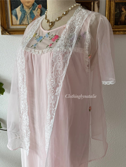 Vintage Soft Pink Nylon Chiffon Set Size S/M