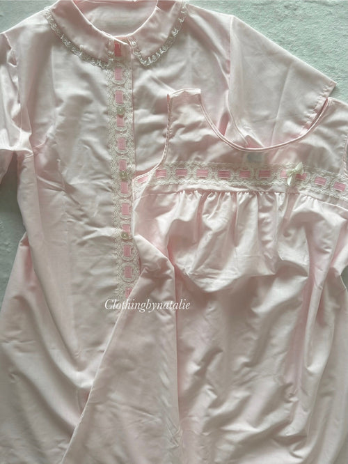 Vintage Blush Pink Cotton Nightgown Set size M