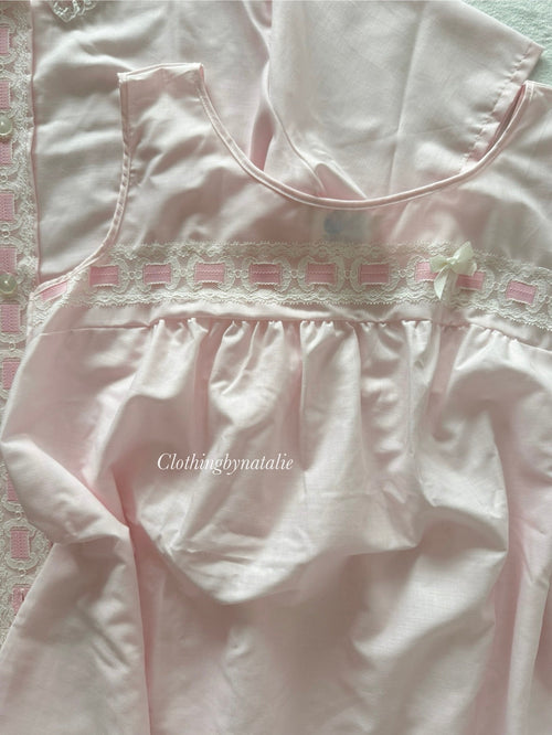 Vintage Blush Pink Cotton Nightgown Set size M