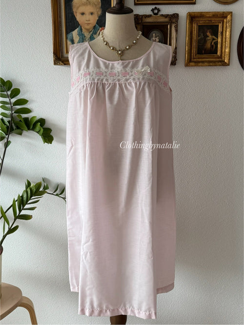Vintage Blush Pink Cotton Nightgown Set size M