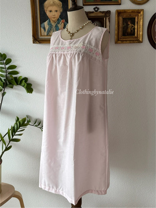 Vintage Blush Pink Cotton Nightgown Set size M