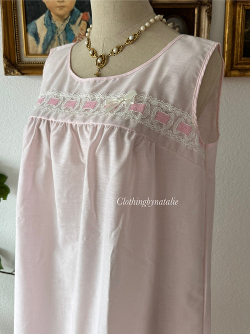 Vintage Blush Pink Cotton Nightgown Set size M