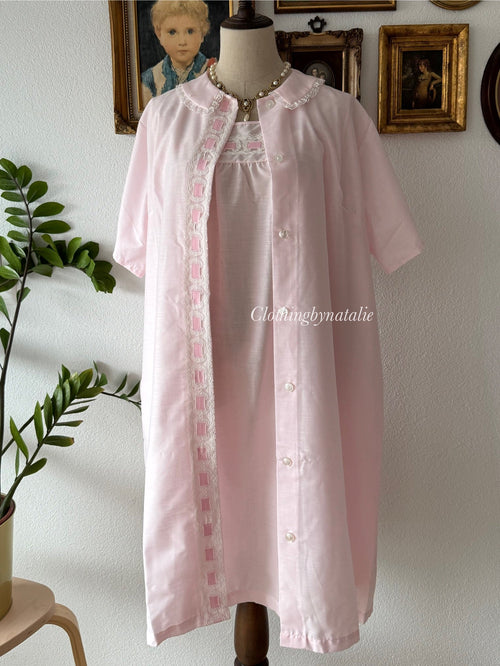Vintage Blush Pink Cotton Nightgown Set size M