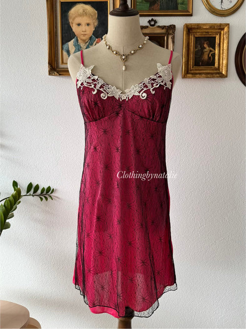 Hot Pink Nylon Lace Slip Size S