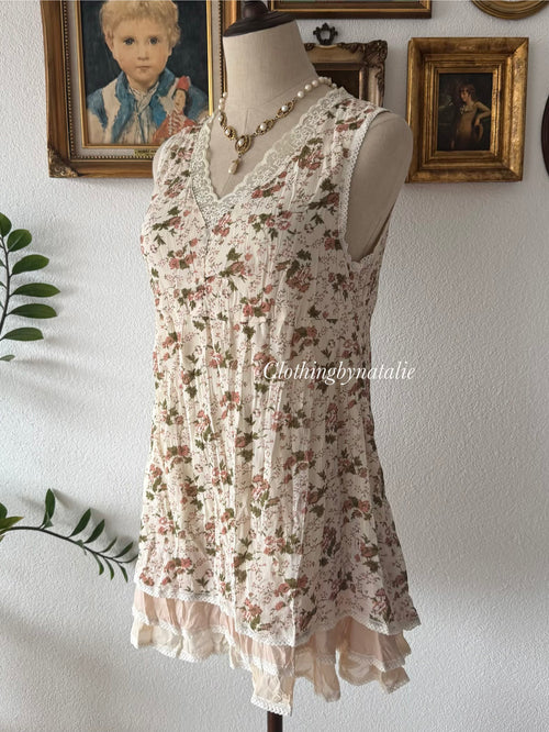 Y2K Floral Beige Chiffon Babydoll Size S