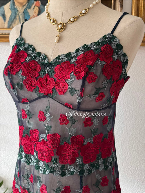 Embroidery Rose Mesh Cami size S/small M